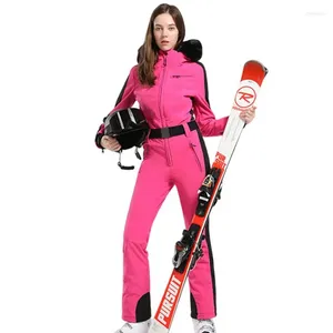 Skiing Jackets One Pieces Ski Suit Women Snowboard Wear Waterproof Warm Jumpsuit Winter Piece Snowsuits Coveralls Fur Collar