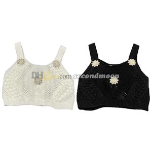 Sequin Flower Tanks Women Sexy Crop Top Breathable Hollow Vest Party Crew Neck Knitwear