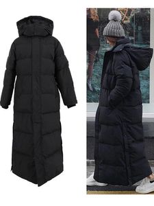 Casacos de Trench das Mulheres Jaqueta Mulheres Down Parka Super Long Feminino Joelho Inverno Mulher com Grosso Casaco Preto em