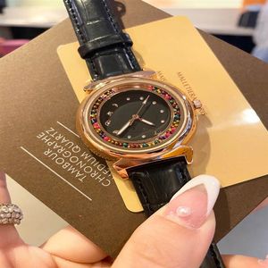 Brand Watches for Women Lady Colorful crystal style Leather strap Quartz wrist Watch L45278l