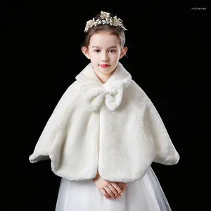 Jackets White Cloak Windproof Shawl For Kids Girl Princess Thicken Plush Warm Cape Wedding Birthday Party Coat Wraps Children Crop
