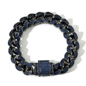 Mode Hip Hop Iced Out Flip Button Blau Zirkon Schwarz Vergoldet Miami Cuban Link Kette Halskette Männer