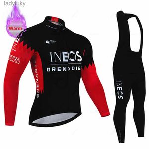 Cycling Jersey Sets Ineos New Winter Thermal Fleece Cycling Clothes Men Jersey Suit Outdoor Bike Clothing Bib Pants Set Ropa Maillot Ciclismo HombreL240108