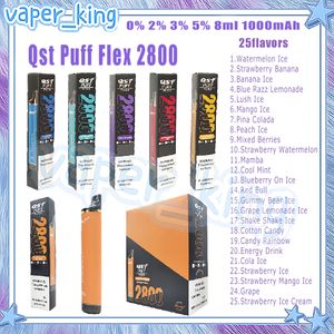 QST Puff Flex 2800 Puff Одноразовая электронная сигарета с сетчатой катушкой 8 мл Стручок 1000 мАч Аккумулятор Электронные сигареты Puffs 2800 0% 2% 3% 5% 25 вкусов Vape Pen Быстрая доставка