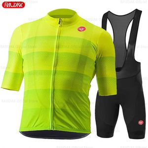 Cycling Jersey Sets 2023Rx Fluorescent Green Cycling Jersey Set Short Sleeve Breathable MTB Bike Cycling Clothing Maillot Ropa Ciclismo Uniform SuitL240108