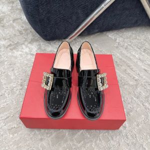 Diamond Square buckle single female leather thick diamond buckle patent leather loafers style black small leather shoes