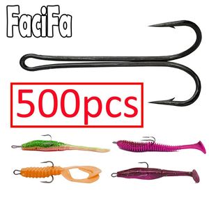 500 pz Weedless Gambo Lungo Doppio Gancio Amo da pesca per esca morbida Fly Tying Duple Hook per Jig Bass Fish Hook attrezzatura da pesca 240108