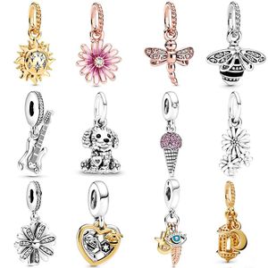 CHARMS 100 925 STERLING Gümüş Bahar Köpüklü Kraliçe Arı Parıltılı Güneş Dail Kolye Takılar Fit DIY Kadınlar Orijinal Bilezik Jewelr