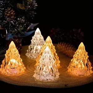 1PC Crystal Mini Christmas Tree Light - Flameless LED Electronic Candle Night Light for Home Decor and Bar