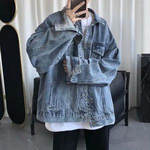 Men's Jackets Men Jacket Denim Retro Hip Hop Style Loose Single-breasted Long Sleeve Lapel Multi Pockets Casual Streetwear Oversized Coat