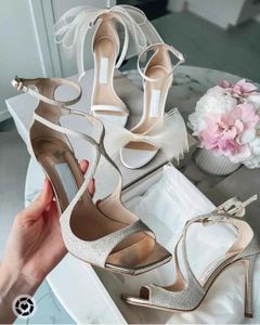 Sapatos de casamento - Aveline Sandálias com laço embelezado Sapatos Azia Strappy Mulheres Salto alto Requintado Noite Senhora Bombas de verão com caixa.EU35-43