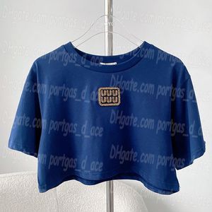 Abgeschnittenes Damen-T-Shirt mit Buchstaben, kurzärmeliges Oberteil für Damen, lässig, täglich, Rundhals-Hemd, Luxus-Designer-Top