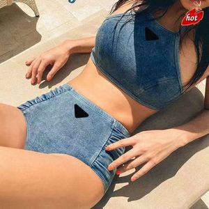 Kvinna badkläder denim desiger bikini baddräkt strand tankinis underkläder sätter outfit för lady smala badväskor baddräkter två stycken set''gg''np7l