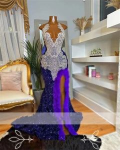 Sexy Blowly Diamonds Purple Prom 2024 Crystal Rhinestone Peads Feathers Homecoming Birthday Party Sukienka