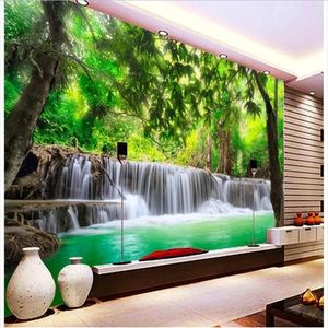 Bakgrundsbilder Anpassade 3D -väggväggmålningar Bakgrund 3 D HD Jungle River Waterfall Adornment Bild 3D vardagsrum Foto tapet