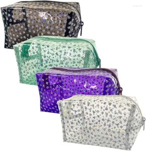 Kosmetiska väskor 4st Portable Transparent PVC Waterproof Makeup Bag Set for Travel Diamond Clear med dragkedja pennpåse