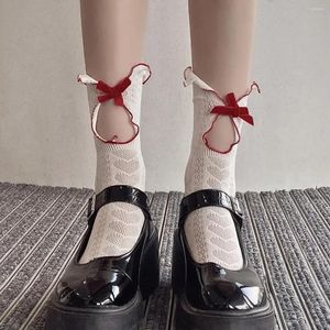 Women Socks Sweet Cute Girls JK Lolita Japanese Velvet Bow Ruffle Hollow Out Sexy Lace Mesh Thin Low Cut Ankle