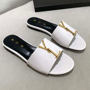 Med Box Ladies Luxury Designer Herrens kvinnliga tofflor Sandaler skor glidande sommar mode breda flip-flops