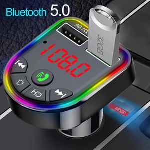 Anslutningar 2022 Ambient Light Bluetooth 5.0 FM Sändare Bluetooth Car Kit Mp3 Player Wireless Handsfree Audio Mottagare USB Fast Charge TF TF