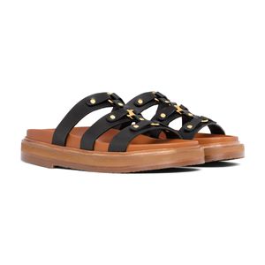 10A Lyxdesigner tofflor Sandal Summer Beach Womens Leather Mule Sliders Casual Shoe Gladiator Flat Sandale Black Brown Pool Slide Slipper Presentlåda