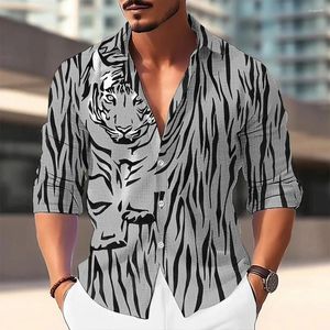 Camisas casuais masculinas camisa outono roupas 3d tigre impresso social manga longa para homem vintage streetwear elegante moda blusa
