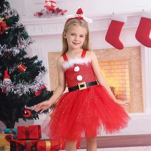 Mädchen Kleider Weihnachten Santa TUTU Kleid für Spitze Kostüm Weihnachten Kind Sling Up Party Prinzessin Tunika Stirnband 2PC Set Kind Kittel Kleidung