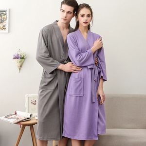 Amantes verão waffle roupões de banho das mulheres dos homens sugar água quimono camisola plus size spa banho robe M-XL 240108