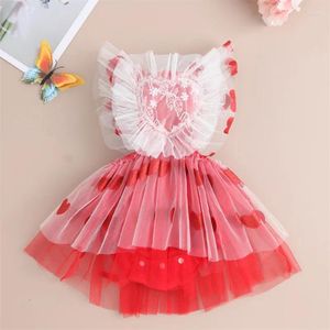 Girl Dresses BeQeuewll Baby Girls Summer Romper Dress Infant Flying Sleeve Heart Print Tulle Patchwork For 0-24 Months