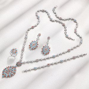 Necklace Earrings Set 2024 Selling Water Drop Sweater Chain 4-piece Long Crystal Cubic Zirconia Dubai Nigeria Wedding Accessories