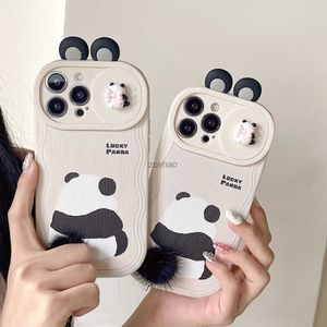 Obudowy telefonu komórkowego Wpychanie fali okiennej Pionowa obudowa telefoniczna dla iPhone'a 15 14 13 12 11 Pro Max powlekana skóra Furry Tailled Pandproof Coverl240105