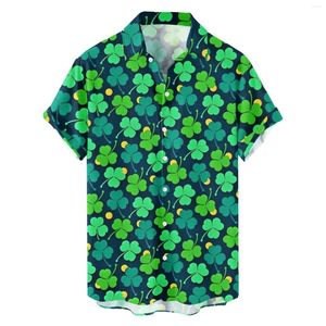 Men's Casual Shirts Clover Graphic Shirt St-Patrick-Day Blouses Men Irish-National-Day Lapel Short-Sleeve Tops Green Camisas De Hombre