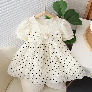 Girl Dresses Summer Children Toddler Girls Clothes Sweety Polka Dot Mesh Short Sleeve Puff Princess Dress Casual Wear 9M-3Y