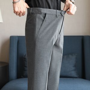 Pantaloni eleganti da uomo alla caviglia Pantaloni da completo da uomo basic Comodi pantaloni casual da lavoro formali dritti slim fit in vita elastica di alta qualità tinta unita