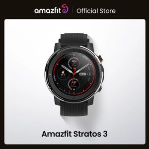 在庫のあるグローバルバージョンの新しいAmazfit stratos 3スマートウォッチGPS 5atm音楽デュアルモード14日間スマートウォッチ用Android