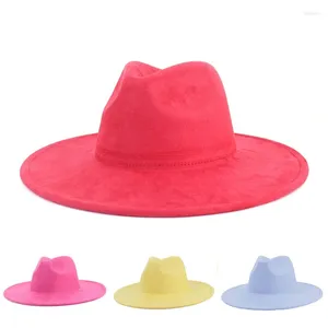 BERETS 2024ユニセックス女性ピーチハートソリッドスエードパーティートップハットメンズメンズ9.5 cm大きな広い帽子ジャズキャップファブリックフェドラ
