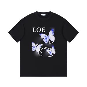 Men's T-shirt summer round neck top American high street hip-hop style butterfly embroidery letter print classic versatile loose fit