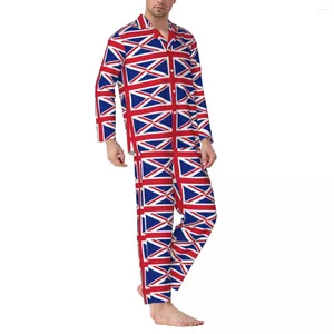 Мужская одежда для сна, пижамы, мужские британские флаги, повседневные винтажные флаги, пижамный комплект из двух предметов, мягкий домашний костюм большого размера с длинными рукавами
