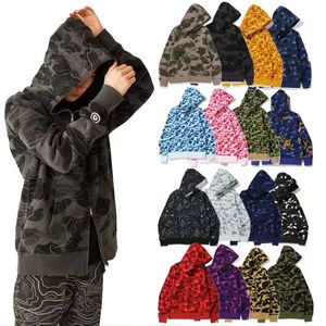 Designer masculino capuz completo zip up moletom de tubarão mulher camuflagem jaqueta com capuz de capuz de capuz masculino suéter feminino de manga longa bapes capuz hap tech velo