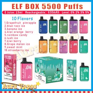 Authentic Elf Box 5500 Puffs Disposable Vape Pen 13ml Pre filled Pod Mesh Coil Puffs 5500 E Cigarette Rechargeable Air Conditioning 0% 2% 3% 5%
