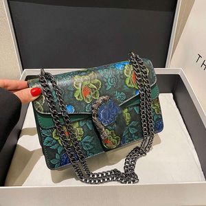 Kadınlar Çanta Yeni Moda Yılan Kafası Şarap Şarabı Tanrı Doku Baskılı Küçük Kare Zincir Kayış Tek Omuz Çantaları Crossbody Bag