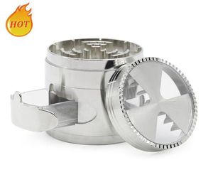 Tobacco Herb Grinder 4 layer 63mm zinc alloy Razorsharp Teeth pollen press catcher metal grinders With Cabinet Door Clear window 2621406