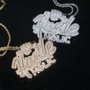 Modedesigner hustle holic brev håll pengar charm hänge halsband med repkedja hiphop kvinnor män full asfalterad 5a kubik zirkonia boss män gåva smycken