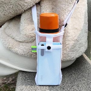 Wasserflaschen Tragbare Sportflaschenabdeckung Mesh Cup Sleeve Beutel mit Riemen Handytasche Sichtbares Outdoor-Campingzubehör