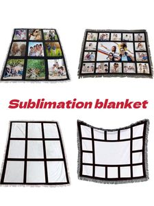 Sublimation white blanket with tassels 9 penels blankets Heat transfer printing shawl wrap sofa sleeping throw blankets 125*150cm ups