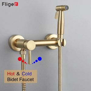 Fliger Gold Rubinetto per bidet Doccia igienica in acciaio inossidabile per bagno Miscelatore acqua fredda Doccia Spruzzatore Rubinetto WC 240108