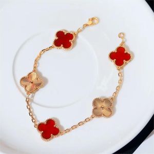 18K Rose Gold 4 Four Leaf Clover Luxury Designer Bracelet Earrings Necklace Jewelry Sets Famous Brand Red Stone Bracelets Bangle Ear Rings Necklaces