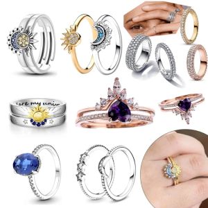 Hot Sale New Original Rings Sparkling Wedding Rose Gold For Women Sun and Moon Ring Jewelry