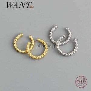 Stud WANTME Genuino 925 Sterling Silver Ear Bone Clip Semplici perline punk senza orecchini a clip forati per le donne Chic Ear Cuff Jewelry YQ240108