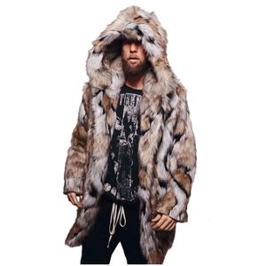 Moda masculina quente leopardo grosso casaco com capuz jaqueta de pele do falso outwear casaco masculino quente leopardo grosso casaco com capuz outwear # g30 240106