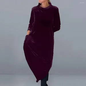 Casual Dresses Women Long-sleeved Dress Solid Color Soft Pullover Warm Mid-calf Length Lady Midi With Long Sleeve For